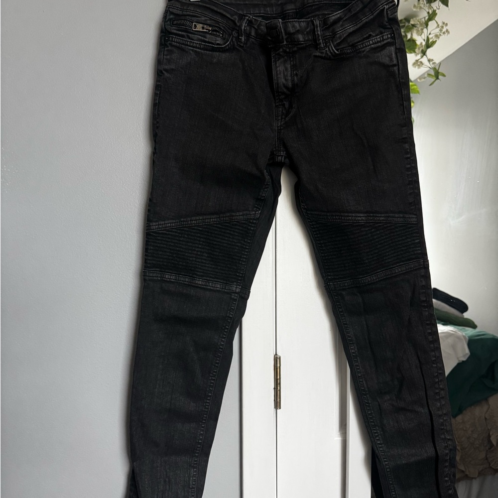 All Saints Dark Charcoal Skinny Biker Jeans